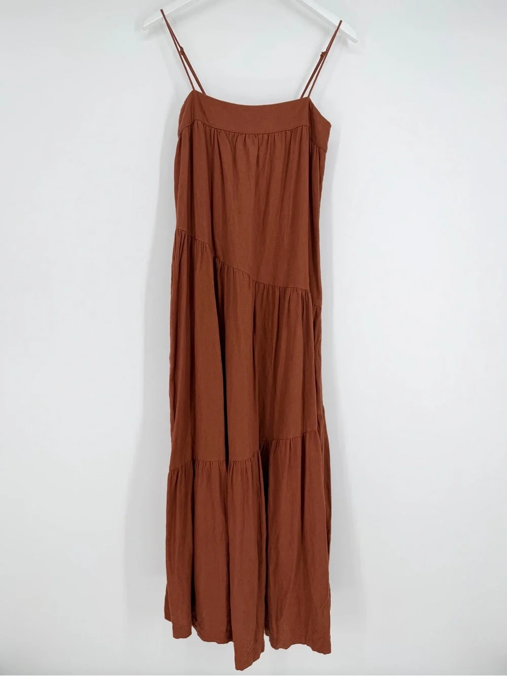 abercrombie and fitch Rust Asymmetrical Tiered Maxi Dress